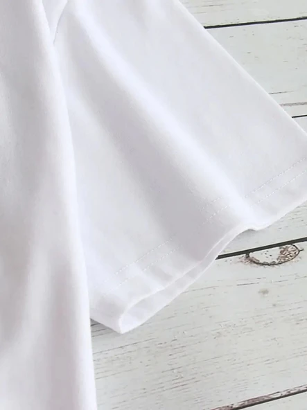 Baskılı Oversize Bisiklet Yaka T-shirt - Beyaz - Resim 2