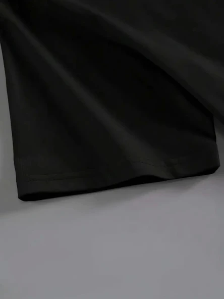 Baskılı Oversize Bisiklet Yaka T-shirt - Siyah - Resim 2