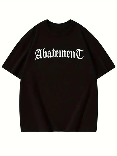 Baskılı Oversize Bisiklet Yaka T-shirt - Siyah - 2