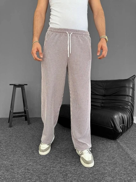 Su Yolu Çizgili Cepli Pantalon - Kahverengi - 2