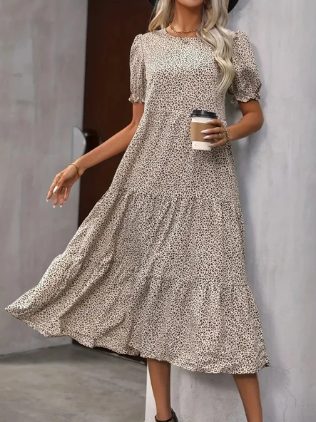 Kadın Mini Leopar Desen Midi üç Kat Elbise ürün görseli