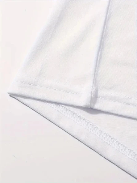 Baskılı Oversize Bisiklet Yaka T-shirt - Beyaz - Resim 2