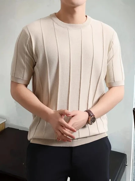 Erkek Kısa Kollu Bisiklet Yaka çizgili Triko Bluz ürün görseli