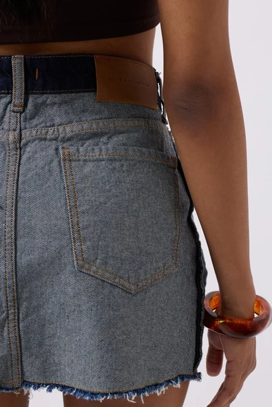 Ters Detay Denim Mini Etek - 4