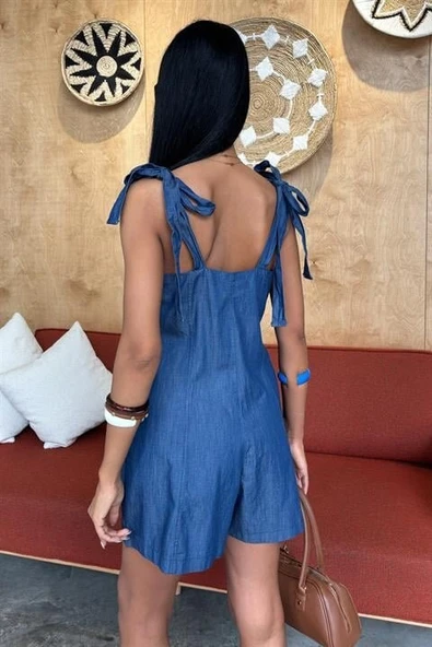 Tensel Denim Kumaşlı Mini Tulum 1363 - Resim 4