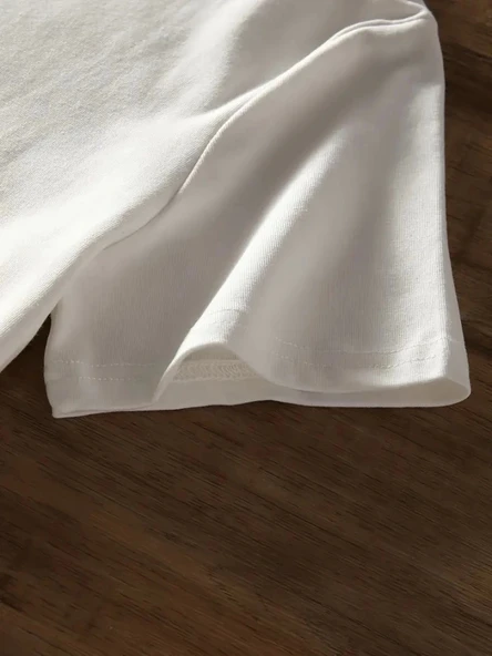 Baskılı Oversize Bisiklet Yaka T-shirt - Beyaz - 3