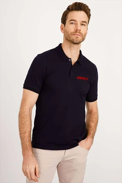 Yakası Düğmeli Yakalı Pike Baskılı T-Shirt - Beyaz ürün görseli