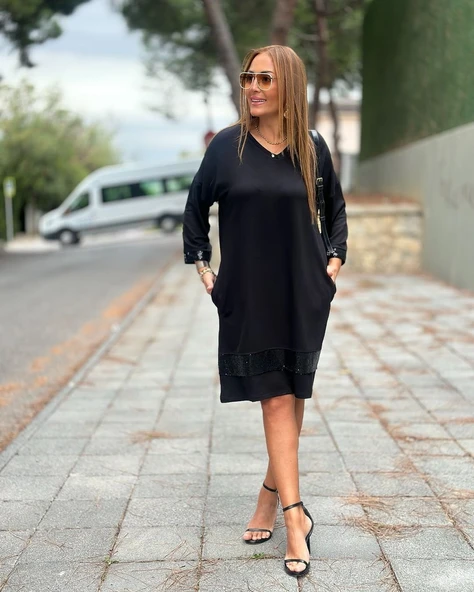 Kadın Modal Kumaş Kol Ve Etek Ucu Payetl Elbise - Resim 6