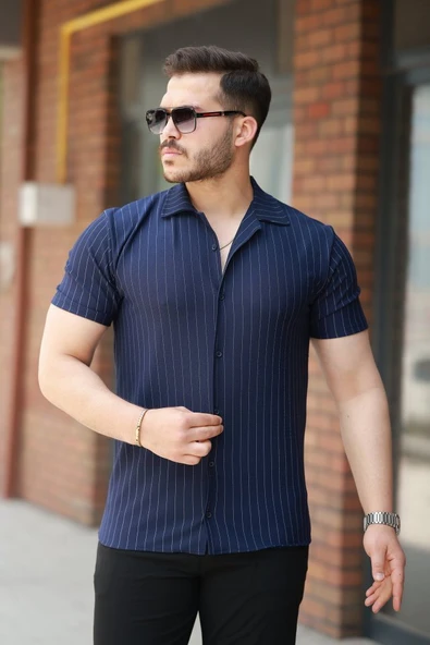 Erkek Kısa Kollu çizgili Gömlek ürün görseli