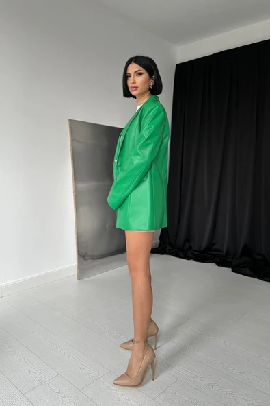 Yeşil Düğmeli Deri Ceket - 2