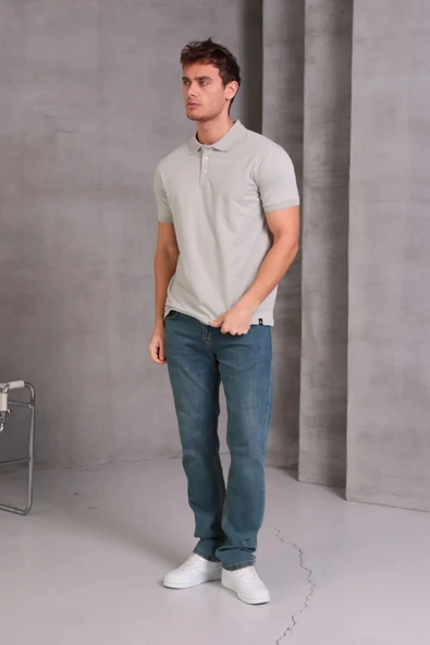 Erkek Slim Fit Pamuklu Yumuşak Doku Nefes Alan Kumaş Yakalı Tişört - Resim 2