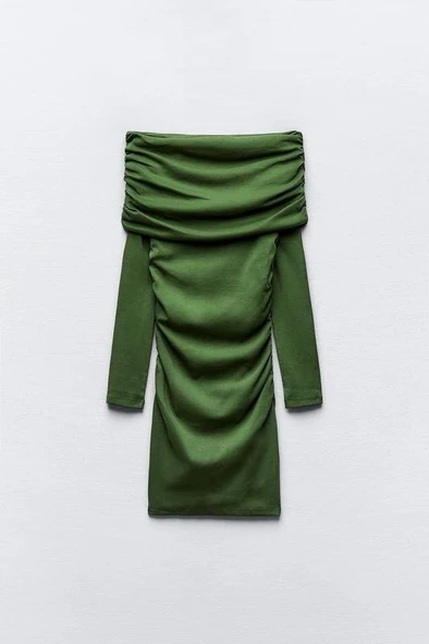 Kadın Madonna Mendil Yaka Fırsat ürün Büzgülü Mini Elbise - Resim 3