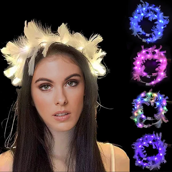 Led Işıklı RGB 3 Fonksiyonlu Otrişli Parti Tacı Beyaz Renk ürün görseli