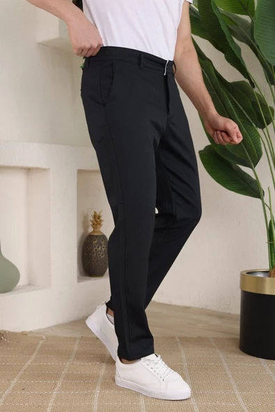 Erkek Casual Slim Fit Cord Desenli Kumaş Pantolon - Resim 2