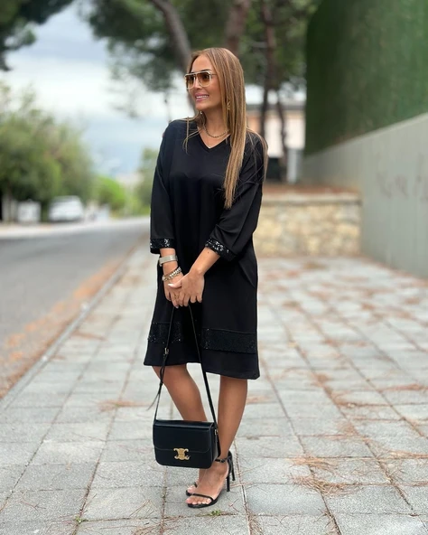 Kadın Modal Kumaş Kol Ve Etek Ucu Payetl Elbise - Resim 11