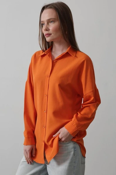 Uzun Kol Gömlek - Oranj - Resim 2