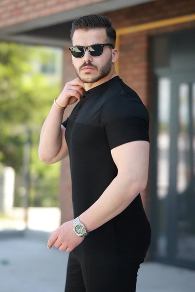 Erkek Hakim Yakalı Kısa Kollu Pamuklu T-shirt - Resim 5