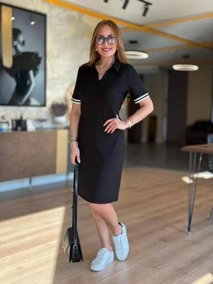 Kadın Polo Yaka Kol Ribanalı Çift Sweat Elbise - Resim 4