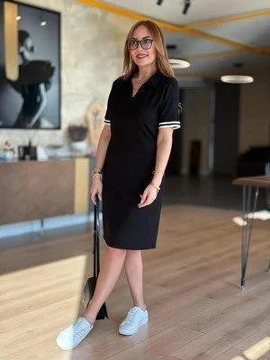 Kadın Polo Yaka Kol Ribanalı Çift Sweat Elbise - Resim 7