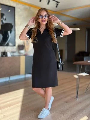 Kadın Polo Yaka Kol Ribanalı Çift Sweat Elbise - Resim 10