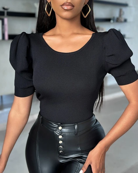 Kadın Kısa Kollu Sırt Inci Ve Kurdela Detay Karpuz Kol Yerli Krep Bluz. 109 Adet Standart Beden Gerisi 3 Beden - Resim 6