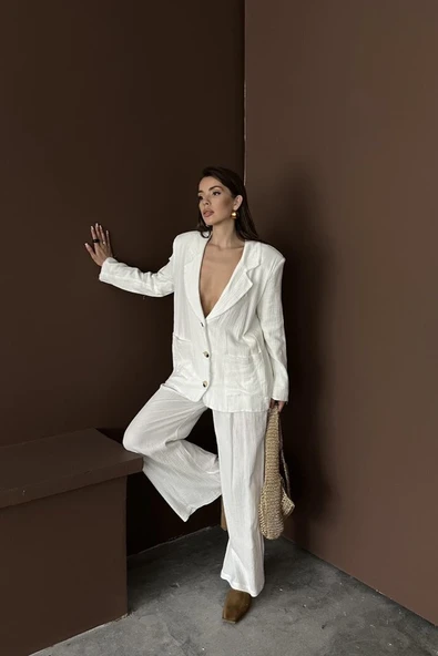 Beyaz Oversize Müslin Takım - 3