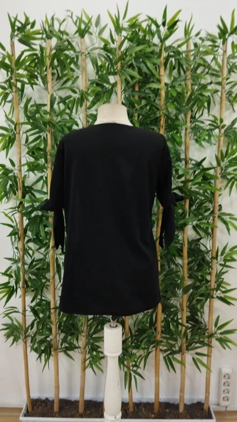 Kadın Kısa Kollu Kollardan Bağlamalı önden Asimetrik Kesim çift Renk Detaylı Düğmeli Ithal Krep Bluz - Resim 19