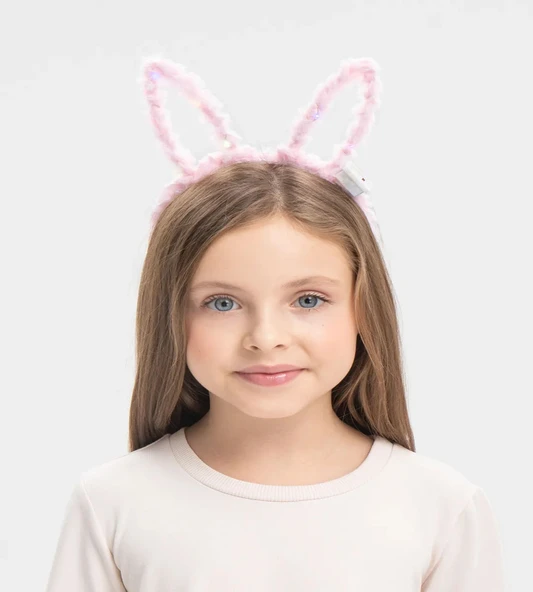 Led Işıklı Peluş Tavşan Kulak Taç Pembe - 6
