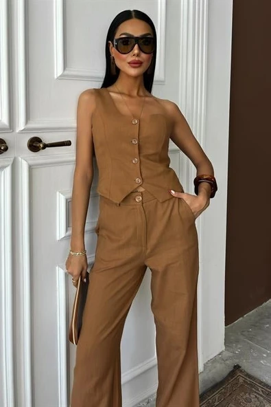 Tek Omuz Büstiyer Plazzo Pantolon Viscon Takım 10159 - Resim 3