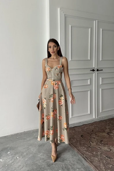 Haki İnce Kemer Detaylı Elbise - Resim 3