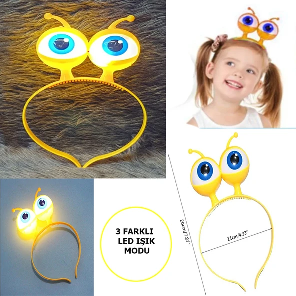 Led Işıklı & Pilli Uzaylı Göz Parti Tacı Sarı Renk - 3