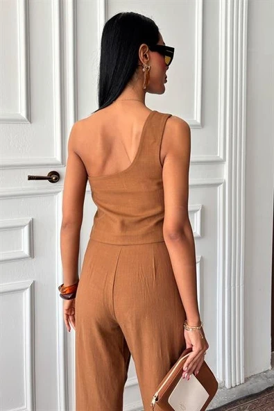 Tek Omuz Büstiyer Plazzo Pantolon Viscon Takım 10159 - Resim 7