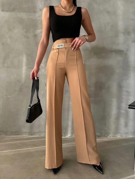 DREAMS ETİKETLİ PALAZZO PANTOLON - Bej - Resim 2