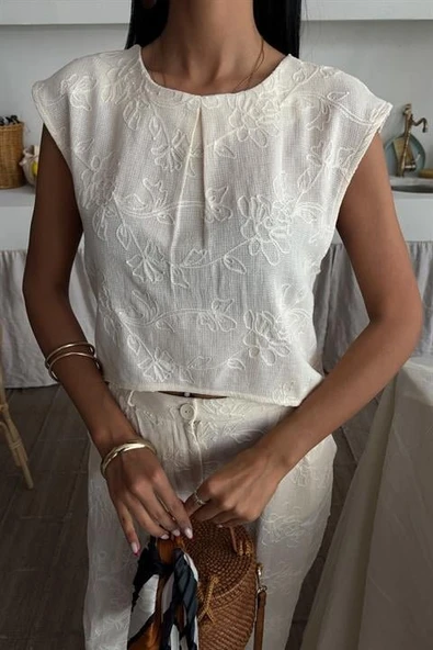 Shalina Süzüne Nakışlı Crop Takım 9796-08 - Resim 2