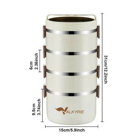 Valkyrie 4 Gözlü Paslanmaz Çelik Isı Yalıtımlı Yemek Kabı Seti Çantalı Geniş Kaplar Bento Çantalı - Resim 4