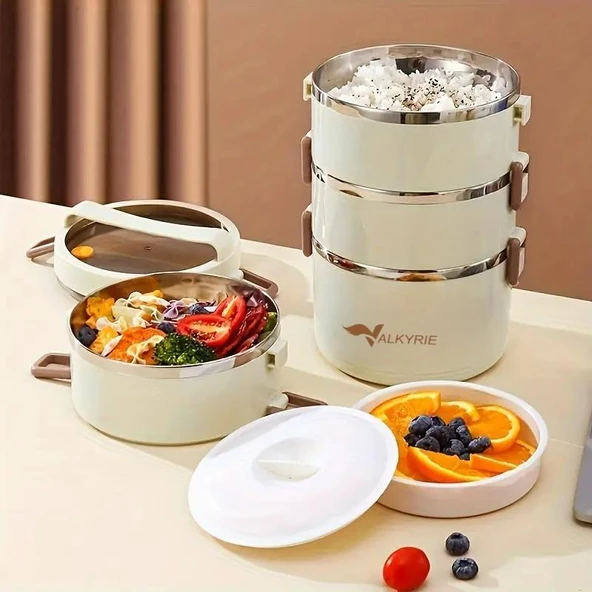 Valkyrie 4 Gözlü Paslanmaz Çelik Isı Yalıtımlı Yemek Kabı Seti Çantalı Geniş Kaplar Bento Çantalı - Resim 2