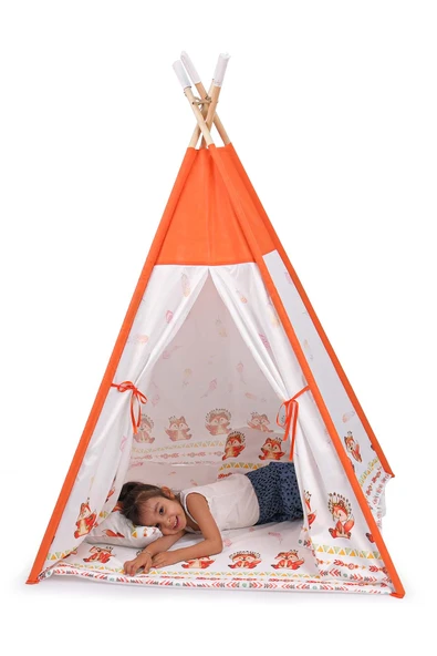 Rozitoys Sevimli Hayvan Desenli Pencereli Doğal Ev-bahçe Yıkanabilir Yastıklı Çocuk Oyun Çadırı