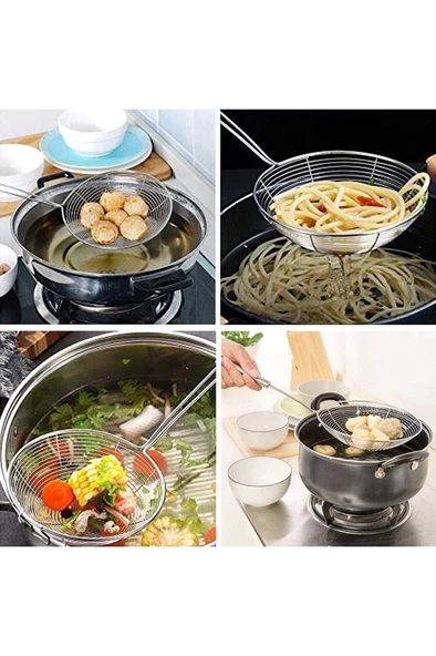 16 cm Çap Çelik Kevgir Patates Sebze Kızartma Kaşığı Metal Mantı Makarna Haşlama Yağ Süzgeci Kepçe - Resim 3