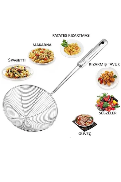 16 cm Çap Çelik Kevgir Patates Sebze Kızartma Kaşığı Metal Mantı Makarna Haşlama Yağ Süzgeci Kepçe ürün görseli 1