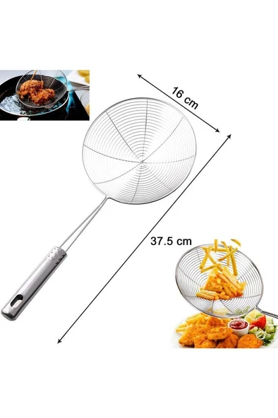16 cm Çap Çelik Kevgir Patates Sebze Kızartma Kaşığı Metal Mantı Makarna Haşlama Yağ Süzgeci Kepçe - Resim 4
