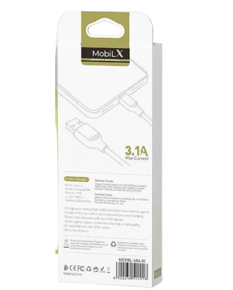 MobiLX MU-01 USB to Lightning Şarj ve Data Kablosu (1m) – iPhone Uyumlu, 3.1A Hızlı Şarj - 3