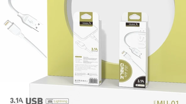 MobiLX MU-01 USB to Lightning Şarj ve Data Kablosu (1m) – iPhone Uyumlu, 3.1A Hızlı Şarj - 5