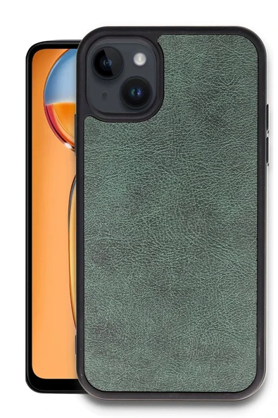 iPhone 14 Kılıf Aras Deri Kapak - Koyu Yeşil - 1