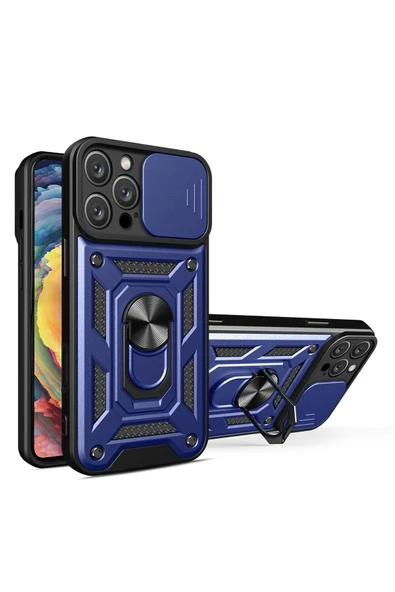 iPhone 16 Pro Max Kılıf Pars Lens Yüzüklü Silikon - Lacivert - 1