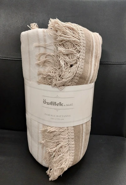 Özdilek Pamuklu Dizüstü Tv Battaniye (130x170)-Striped Bej - 1