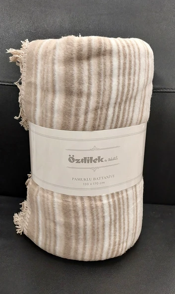 Özdilek Pamuklu Dizüstü Tv Battaniye (130x170)-Striped Bej - 2