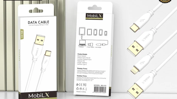 MobiLX MU-03 3.4A Bakır Uç Silikon USB to Type-C Şarj ve Data Kablosu (1m) - 5