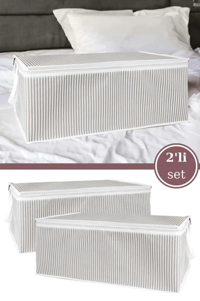 2’li Baskılı Baza Hurcu Seti, Yatak Kanepe Altı Yastık Kıyafet Çamaşır Düzenleyici (60x40xcm) 2 Adet ürün görseli 1