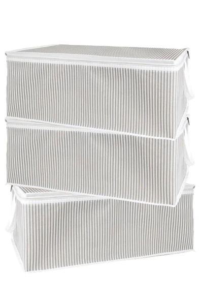 3’lü Baskılı Baza Hurcu Seti, Yatak Kanepe Altı Yastık Kıyafet Çamaşır Düzenleyici (60x40xcm) 3 Adet - Resim 3