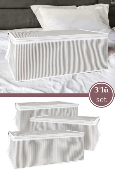 3’lü Baskılı Baza Hurcu Seti, Yatak Kanepe Altı Yastık Kıyafet Çamaşır Düzenleyici (60x40xcm) 3 Adet ürün görseli